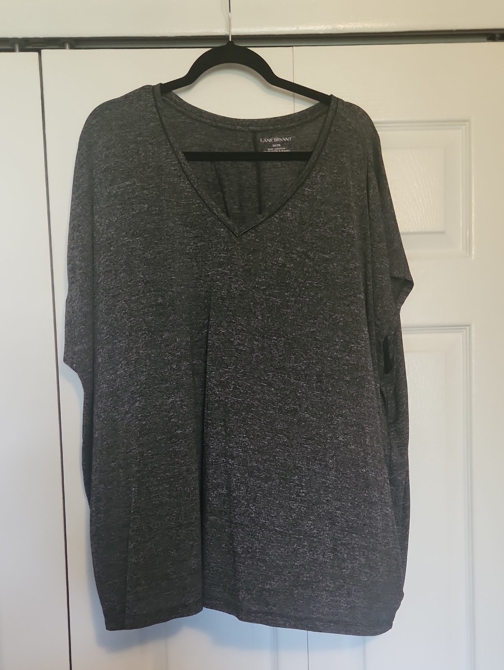 Lane Bryant Heather Charcoal V-Neck Short Sleeve Top
